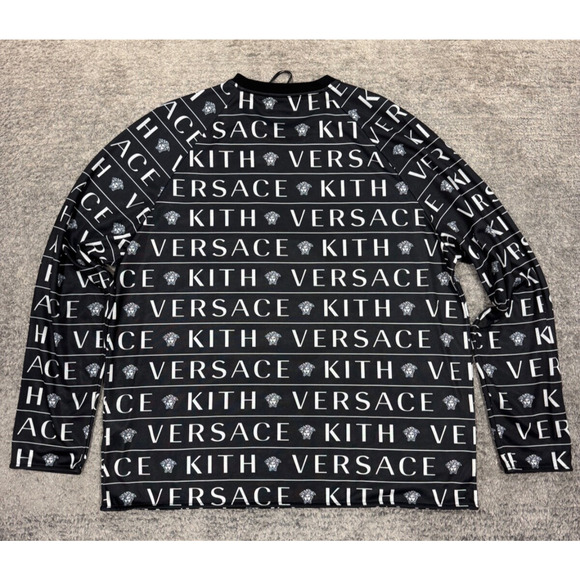 Kith x Versace Monogram Tricot Crewneck Black White Long Sleeve T-shirt Large L - Picture 6 of 9